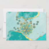 アゲートティール（緑がかった色）および金ゴールド結婚フローラのサンキューカード 招待状 (裏面)