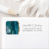 アゲートティール（緑がかった色）ブルー結婚金ゴールド差出人住所 ラベル (インサイチュ)