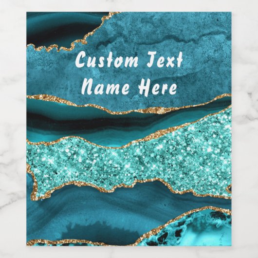 アゲートティール（緑がかった色）ブルー金ゴールドアクアターコイズカスタム文字 ワインラベル (シングルラベル)