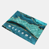 アゲートティール（緑がかった色）ブルー金ゴールドアクアターコイズドオーマ ドアマット (アングル)