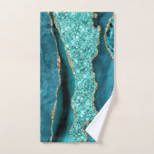 アゲートティール（緑がかった色）ブルー金ゴールドアクアターコイズバティタオル バスタオルセット (ハンドタオル)