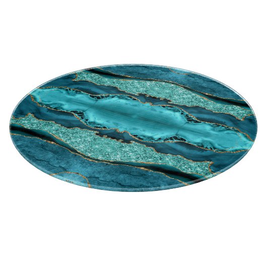 アゲートティール（緑がかった色）ブルー金ゴールドアクアターコイズ切削ボード カッティングボード (角)