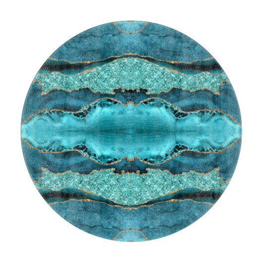 アゲートティール(緑がかった色)ブルー金ゴールドアクアターコイズ切削ボード カッティングボード (正面)