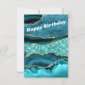 アゲートティール（緑がかった色）ブルー金ゴールドアクアターコイズ誕生日カード 招待状 (正面)