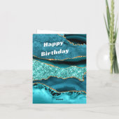 アゲートティール（緑がかった色）ブルー金ゴールドアクアターコイズ誕生日カード 招待状 (裏面)