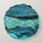 アゲートティール(緑がかった色)ブルー金ゴールドグリッターアクアラウンドピロー ラウンドクッション (裏面)