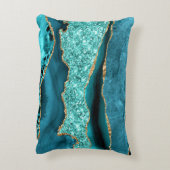 アゲートティール(緑がかった色)ブルー金ゴールドグリッターマーブルアクアターコイズ アクセントクッション (裏面(縦))