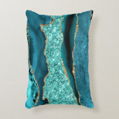 アゲートティール(緑がかった色)ブルー金ゴールドグリッターマーブルアクアターコイズ アクセントクッション (正面(垂直))