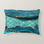 アゲートティール(緑がかった色)ブルー金ゴールドグリッターマーブルアクアターコイズ アクセントクッション (裏面)