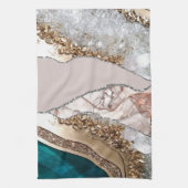 アゲートティール(緑がかった色)ブルー金ゴールドグリッターマーブルアクアターコイズ キッチンタオル (縦)