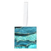 アゲートティール（緑がかった色）ブルー金ゴールドグリッターマーブルアクアターコイズ キューブオーナメント (正面)