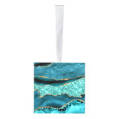 アゲートティール（緑がかった色）ブルー金ゴールドグリッターマーブルアクアターコイズ キューブオーナメント (右)