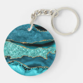 アゲートティール（緑がかった色）ブルー金ゴールドグリッターマーブルアクアターコイズ キーホルダー (裏面)