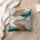 アゲートティール(緑がかった色)ブルー金ゴールドグリッターマーブルアクアターコイズ クッション (ブランケット)