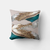 アゲートティール(緑がかった色)ブルー金ゴールドグリッターマーブルアクアターコイズ クッション (正面)