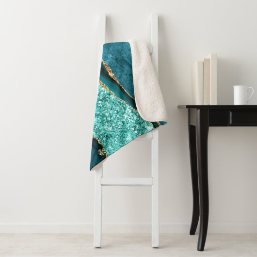 アゲートティール（緑がかった色）ブルー金ゴールドグリッターマーブルアクアターコイズ シェルパブランケット (インサイチュ)