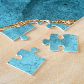 アゲートティール(緑がかった色)ブルー金ゴールドグリッターマーブルアクアターコイズ ジグソーパズル (側面)