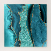 アゲートティール(緑がかった色)ブルー金ゴールドグリッターマーブルアクアターコイズ ジグソーパズル (縦)