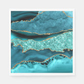アゲートティール(緑がかった色)ブルー金ゴールドグリッターマーブルアクアターコイズ スタンダードランチョンナプキン (正面)