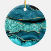 アゲートティール(緑がかった色)ブルー金ゴールドグリッターマーブルアクアターコイズ セラミックオーナメント (裏面)