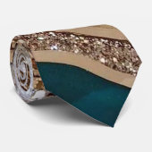 アゲートティール（緑がかった色）ブルー金ゴールドグリッターマーブルアクアターコイズ ネクタイ (ロール)