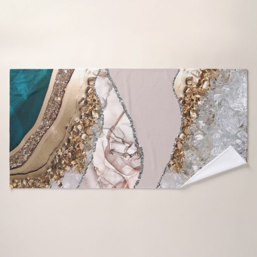 アゲートティール(緑がかった色)ブルー金ゴールドグリッターマーブルアクアターコイズ バスタオルセット (バスタオル)