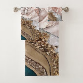 アゲートティール(緑がかった色)ブルー金ゴールドグリッターマーブルアクアターコイズ バスタオルセット (インサイチュ)