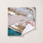 アゲートティール(緑がかった色)ブルー金ゴールドグリッターマーブルアクアターコイズ バスタオルセット (ウォッシュタオル)