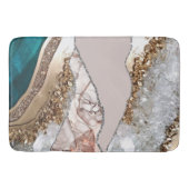 アゲートティール（緑がかった色）ブルー金ゴールドグリッターマーブルアクアターコイズ バスマット (正面)