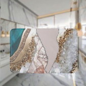 アゲートティール（緑がかった色）ブルー金ゴールドグリッターマーブルアクアターコイズ バスマット