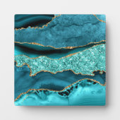 アゲートティール（緑がかった色）ブルー金ゴールドグリッターマーブルアクアターコイズ フォトプラーク (正面)