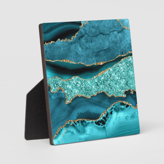 アゲートティール（緑がかった色）ブルー金ゴールドグリッターマーブルアクアターコイズ フォトプラーク (正面)