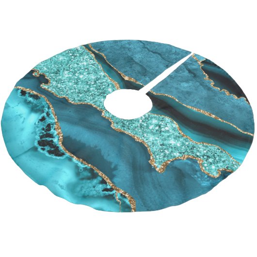 アゲートティール（緑がかった色）ブルー金ゴールドグリッターマーブルアクアターコイズ ブラッシュドポリエステルツリースカート (アングル)