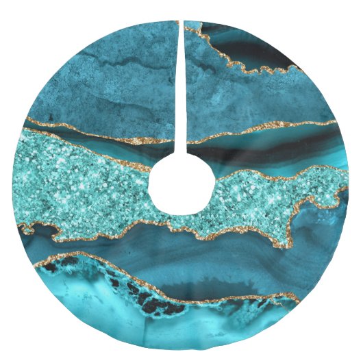 アゲートティール（緑がかった色）ブルー金ゴールドグリッターマーブルアクアターコイズ ブラッシュドポリエステルツリースカート (正面)