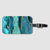 アゲートティール（緑がかった色）ブルー金ゴールドグリッターマーブルアクアターコイズ ラゲッジタグ (正面横)
