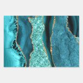 アゲートティール(緑がかった色)ブルー金ゴールドグリッターマーブルアクアターコイズ ラッピングペーパーシート (正面)