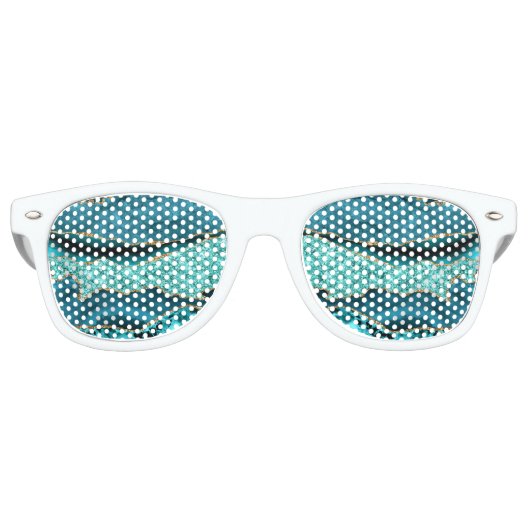 アゲートティール（緑がかった色）ブルー金ゴールドグリッターマーブルアクアターコイズ レトロサングラス (正面)