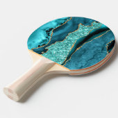 アゲートティール（緑がかった色）ブルー金ゴールドグリッターマーブルアクアターコイズ 卓球ラケット (正面アングル)