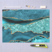 アゲートティール（緑がかった色）ブルー金ゴールドグリッターマーブルアクアターコイズ 薄葉紙 (クラフト)