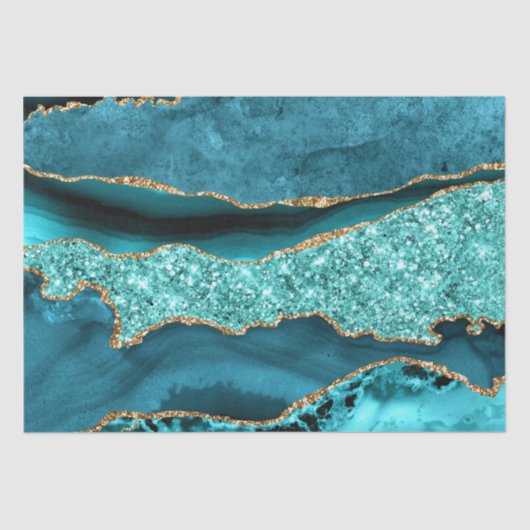 アゲートティール（緑がかった色）ブルー金ゴールドグリッターマーブルアクアターコイズ 薄葉紙 (正面)