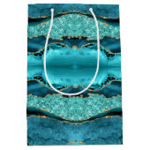 アゲートティール（緑がかった色）ブルー金ゴールドグリッターマーブルアクア抱き枕 ミディアムペーパーバッグ (正面)