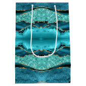 アゲートティール（緑がかった色）ブルー金ゴールドグリッターマーブルアクア抱き枕 ミディアムペーパーバッグ (裏面)