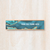 アゲートティール(緑がかった色)ブルー金ゴールドグリッター大理石あなたの名前文字 サインプレート (正面)