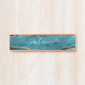 アゲートティール(緑がかった色)ブルー金ゴールドグリッター大理石ターコイズ名 サインプレート (正面)