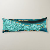 アゲートティール（緑がかった色）ブルー金ゴールドマーブルアクアターコイズ枕 ボディピロー (裏面)