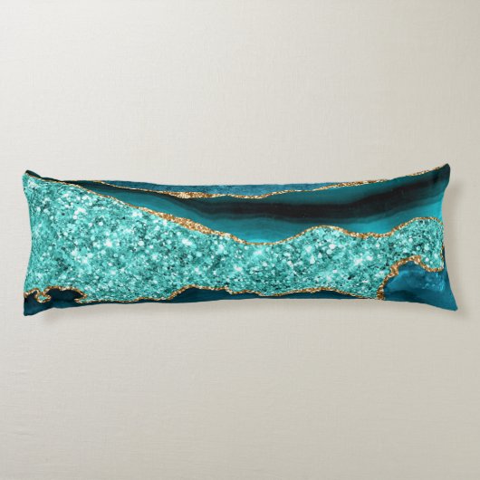 アゲートティール（緑がかった色）ブルー金ゴールドマーブルアクアターコイズ枕 ボディピロー (裏面)