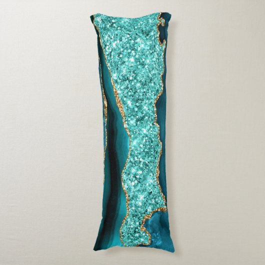 アゲートティール（緑がかった色）ブルー金ゴールドマーブルアクアターコイズ枕 ボディピロー (正面縦)