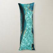 アゲートティール（緑がかった色）ブルー金ゴールドマーブルアクアターコイズ枕 ボディピロー (裏面 (縦))