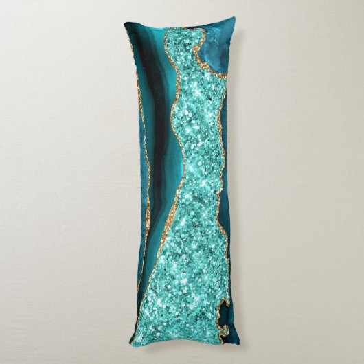 アゲートティール（緑がかった色）ブルー金ゴールドマーブルアクアターコイズ枕 ボディピロー (裏面 (縦))