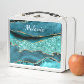 アゲートティール(緑がかった色)ブルー金ゴールドマーブルターコイズ名前をカスタムする メタルランチボックス (インサイチュ)